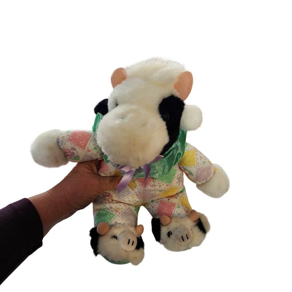 Vtg 1992 Plush Creations Sleepy Time Buddies Quilted Cow Slipper Black